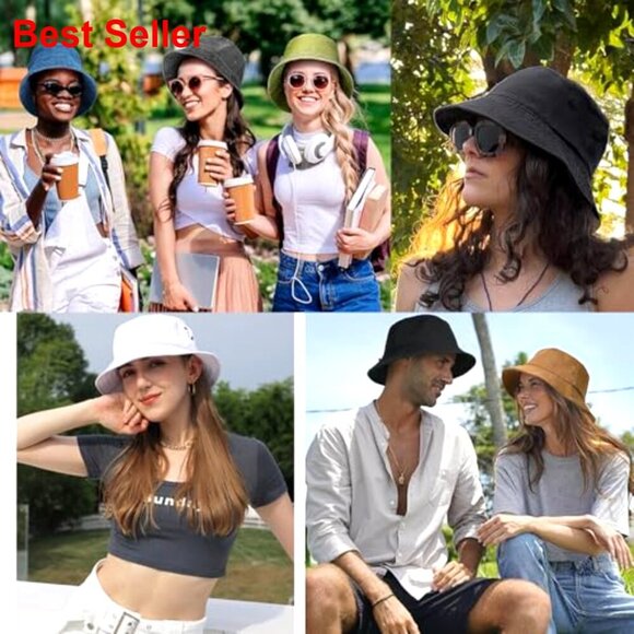 2 Pack Cotton Bucket Hats Packable Travel Sun Protection main image 7